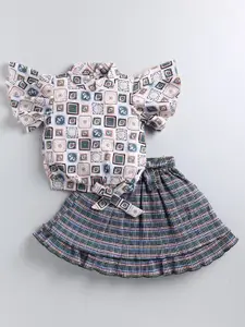 Toonyport Girls Geometric Printed Top with Skirt