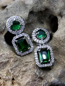 The Pari Rhodium-Plated American Diamond Studded Drop Earrings