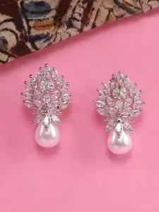 The Pari Rhodium-Plated American Diamond Contemporary Stud Earrings