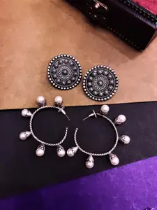 ATIBELLE Set Of 2 Silver-Plated Pearls Beaded Studs Earrings