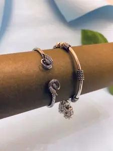 ATIBELLE Set Of 2 Silver Plated German Silver Peacock Shaped Bangles