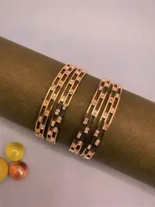 ATIBELLE Set Of 4 Rose Gold-Plated American Diamond-Studded Bangles