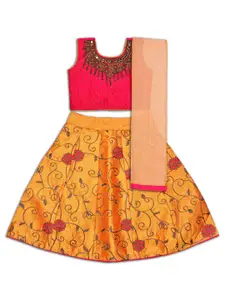 Wish Karo Girls Embroidered Thread Work Ready to Wear Lehenga & Blouse With Dupatta