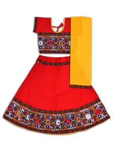 Wish Karo Girls Embroidered Thread Work Ready to Wear Cotton Lehenga & Blouse With Dupatta