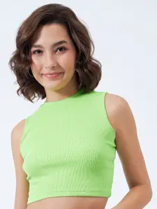 COLOR CAPITAL Sleeveless Cotton Fitted Crop Top