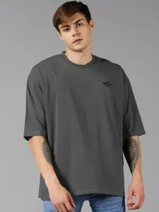 Roadster Grey Graphic Printed Pure Cotton Oversized T-shirt
