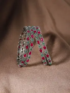 The Pari Set Of 4 Oxidised Silver-Plated Stone-Studded Bangles