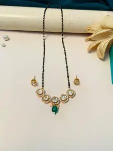ABDESIGNS Gold-Plated Kundan-Studded & Beaded Mangalsutra With Earrings