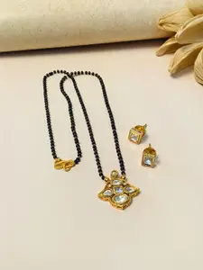 ABDESIGNS Gold Plated & Kundan Studded Mangalsutra With Earrings
