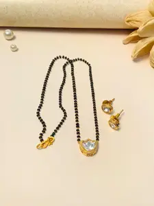 ABDESIGNS Gold-Plated Kundan-Studded & Beaded Long Mangalsutra With Earrings