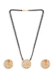 ABDESIGNS Gold-Plated Stone-Studded & Beaded Mangalsutra With Earrings