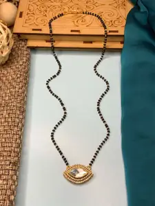 ABDESIGNS Gold-Plated Kundan-Studded & Beaded Mangalsutra With Earrings