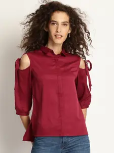 Marie Claire Women Maroon Regular Fit Solid Casual Shirt