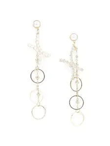 ODETTE Gold-Plated Stone-Studded Pearl Beaded Dangle Drop Earrings