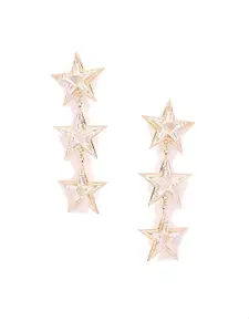 ODETTE Gold-Plated Stone-Studded Star Shaped Dangle Drop Earrings