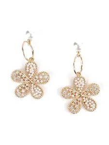 ODETTE Gold-Plated Floral Stone Studded & Beaded Drop Earrings
