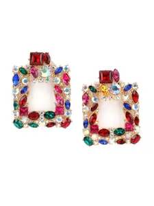 ODETTE Gold-Plated Square Rhinestone Studded Drop Earrings