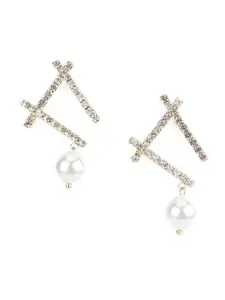 ODETTE Gold-Plated Stone Studded & Beaded Classic Drop Earrings