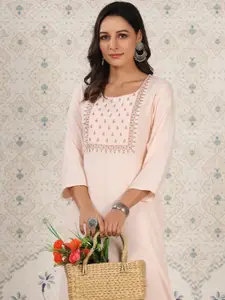 Ode by House of Pataudi  Floral Embroidered Thread Work Dobby Kurta
