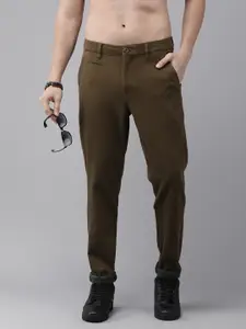 The Roadster Life Co. Men Solid Regular Fit Mid-Rise Trousers