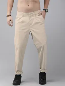 The Roadster Life Co. Men Relaxed Fit Pleated Mid-Rise Trousers
