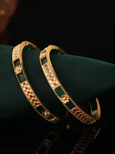 Priyaasi Set of 2 Gold-Plated Stone-Studded Bangles