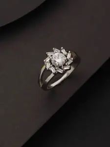 Priyaasi Silver-Plated AD-Studded Adjustable Finger Ring