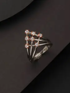 Priyaasi Silver-Plated Crown-Shaped American Diamond Finger Ring