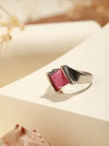 Priyaasi Silver-Plated Stone-Studded Adjustable Finger Ring