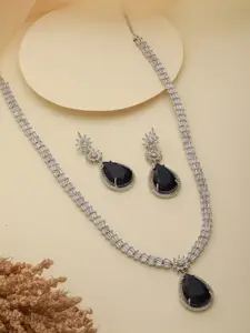 Priyaasi Silver-Plated Baguette Teardrops American Diamonds Necklace & Earrings