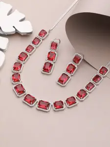 Priyaasi Silver-Plated AD Studded Necklace With Earrings