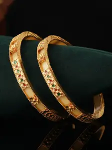 Priyaasi Set Of 2 Gold-Plated Stone-Studded Bangles