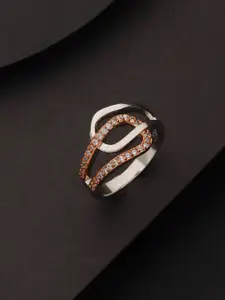 Priyaasi Silver-Plated Interlocked Threads American Diamond Ring
