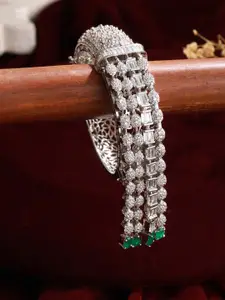 Priyaasi Women Silver-Plated American Diamond Cuff Bracelet