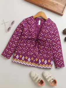 KiddoPanti Girls Ethnic Motifs Printed Pure Cotton Tie-Up Shrug