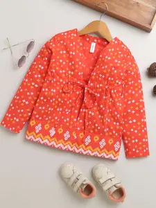 KiddoPanti Girls Ethnic Motifs Printed Pure Cotton Tie-Up Shrug