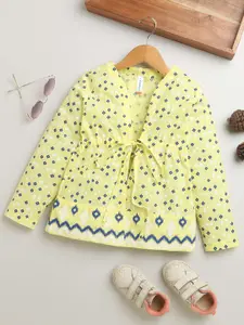 KiddoPanti Girls Ethnic Motifs Printed Pure Cotton Tie-Up Shrug