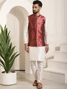 SOJANYA Mandarin Collar Kurta With Churidar & Nehru Jacket