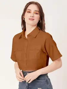 Moomaya Shirt Style Satin Crop Top