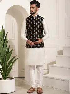 SOJANYA Mandarin Collar Kurta With Churidar & Self Design Nehru Jacket