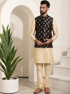 SOJANYA Mandarin Collar Kurta With Churidar & Self Design Nehru Jacket