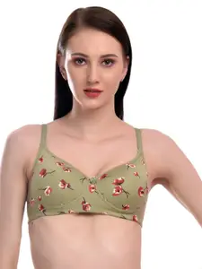 Extoes Floral Printed Full Coverage Lightly Padded Cotton T-Shirt Bra With All Day Comfort
