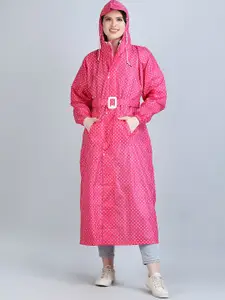 Super Polka Dots Printed Waterproof Long Rain Jacket With Belt