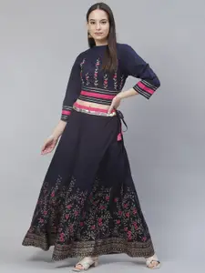 Meeranshi Floral Embroidered Crop Top With Flared Skirt