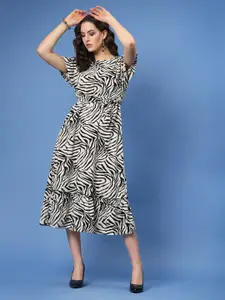 plusS Abstract Printed Fit & Flare Midi Dress