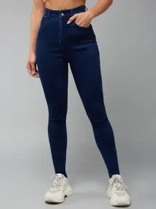DOLCE CRUDO Women Navy Blue High-Rise Clean Look Skinny Fit Stretchable Jeans