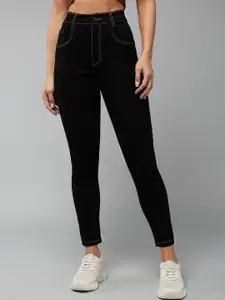 DOLCE CRUDO Women Black Mid Rise Clean Look High-Rise Stretchable Skinny Fit Jeans