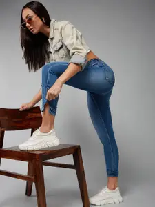 DOLCE CRUDO Women Blue Skinny Fit High-Rise Clean Look Light Fade Stretchable Jeans