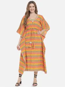 Meeranshi Abstract Printed V-Neck Extended Sleeves Kaftan Midi Dress
