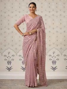 Ode by House of Pataudi Mauve Embellished Sequinned Saree